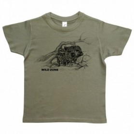 Child T-shirt with boar print, green, WILD ZONE (M-027-1793)