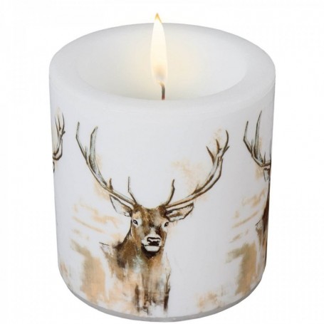 Candle with Red deer motif (white)