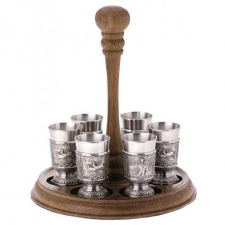 Tin shot ARTINA set with a wooden tray